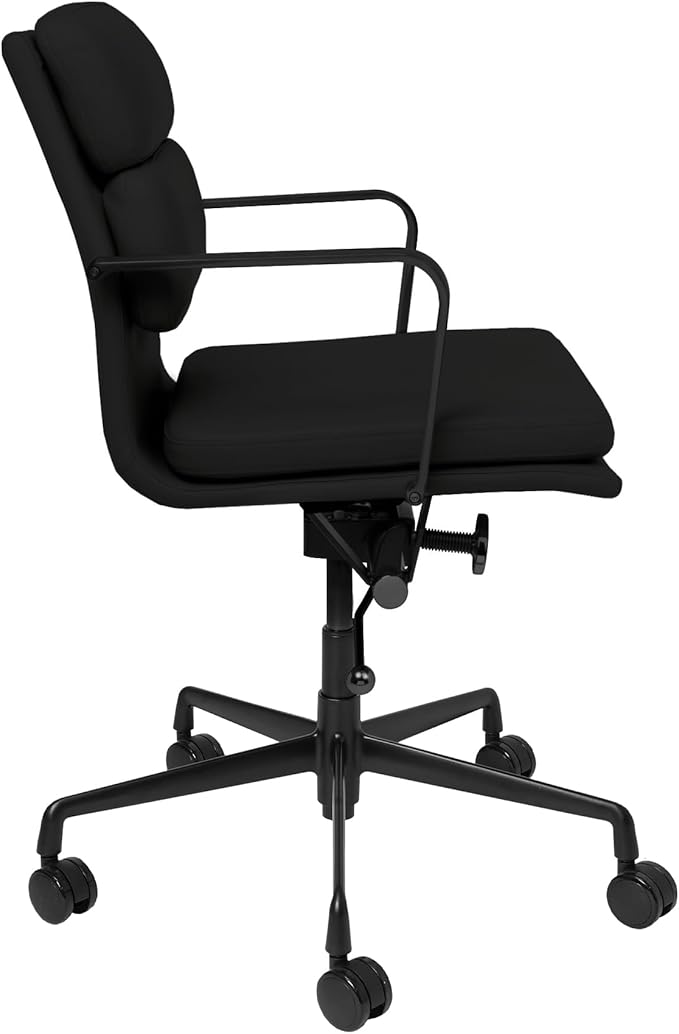 Laura Davidson Furniture SOHO II Padded Management Office Chair - Mid Back Desk Chair with Arm Rest, Swivel & Cushion Availability, Made of Faux Leather, All Black Limited Edition, Computer Chair-DeskLoop Office