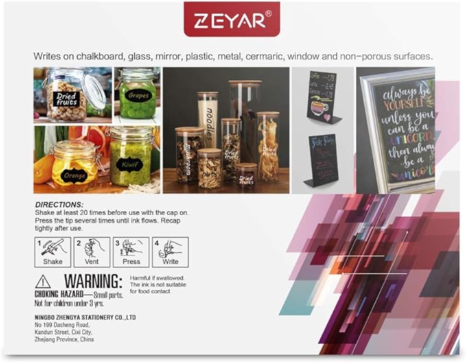 ZEYAR Liquid Chalk Marker-Wet Erase Marker, 24 Colors, 1.2mm Fine Tip for Detailed Drawing, Writes on Nonporous Chalkboards, Bistro Boards, Windows, Plastic and more (24 Colors)-DeskLoop Office