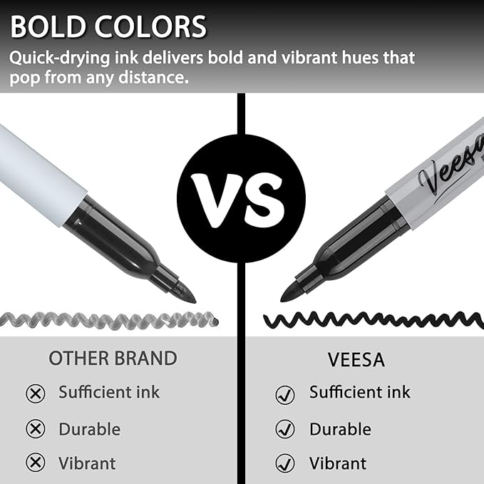 VEESA Dry Erase Markers Black, Fine Tip, 75 Count Low-Odor Whiteboard Marker Pens, Back to School Supplies, Office Series-DeskLoop Office