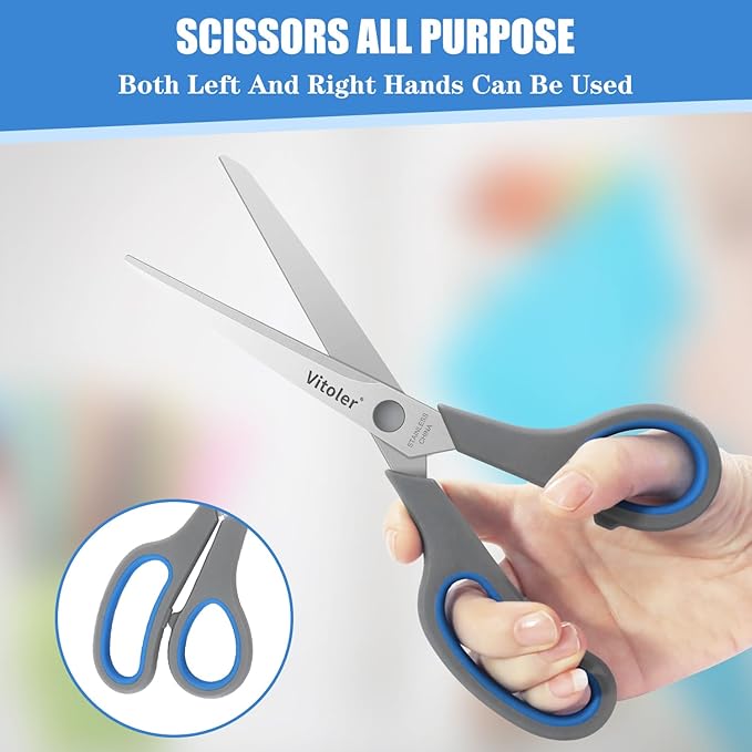Vitoler Scissors, Heavy Duty Scissors All Purpose Bulk Set of 3-Pack,Sharp Scissor for Office School Craft Sewing Fabric, Right/Left Hand-DeskLoop Office