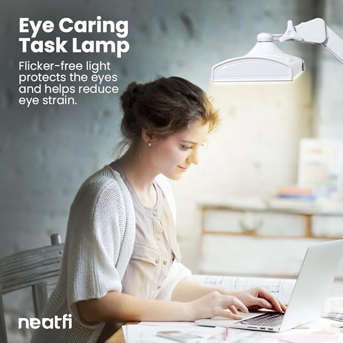 Neatfi Ultra 3,500 Lumen LED Desk Lamp, Color Correlated Temperature, 3 Light Modes, Dimmable, 45W, 26 Inch Wide Metal Shade, 540 SMD LEDs (CCT with Clamp, White)-DeskLoop Office