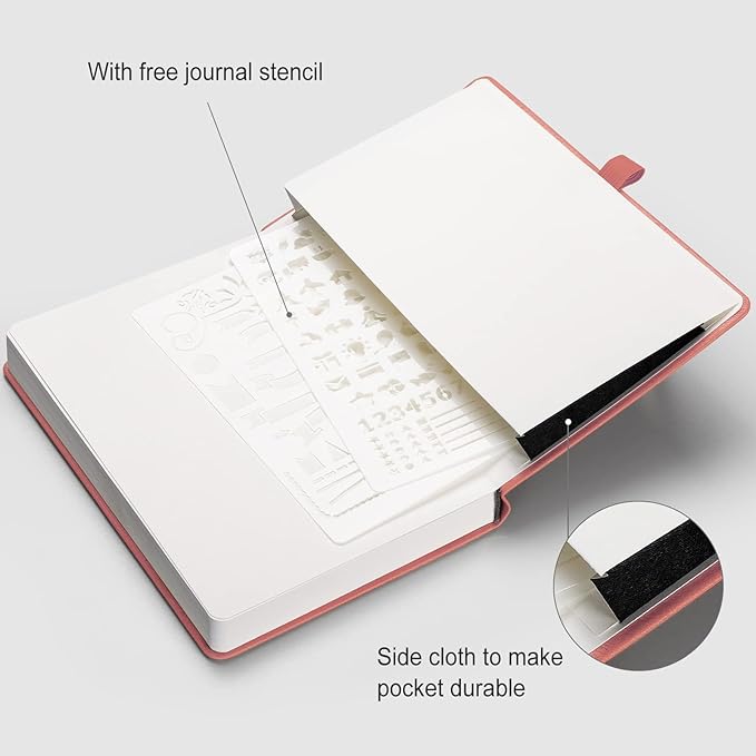 AHGXG Bullet Dotted Journal - 320 Numbered Pages Dot Grid Notebook A5 Thick Journal, 100gsm Thick Dotted Paper, Leather Hardcover,Inner Pocket, 5.75'' × 8.38'' - Pink-DeskLoop Office