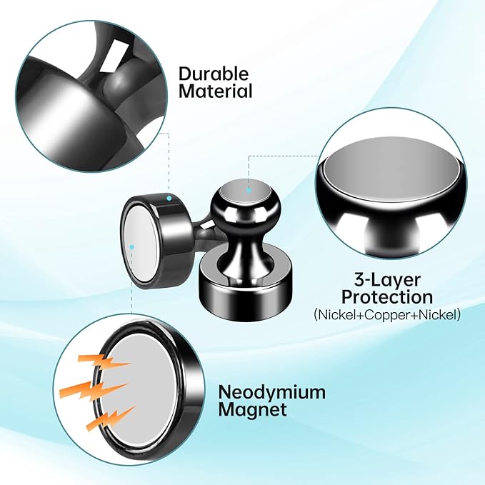 Pack of 24 Black Fridge Magnets Strong Refrigerator Magnets Push Pins Magnets for Whiteboard Office Classroom Map Kitchen Office Locker-DeskLoop Office