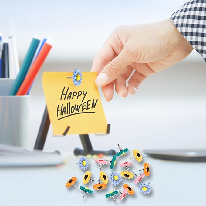 40Pcs Push Pins, Thumb Tacks for Bulletin Board, Flower Decorative Pins and Tacks, Cork Board Thumbtacks, Cute Thumbtack for Office Decorative-DeskLoop Office