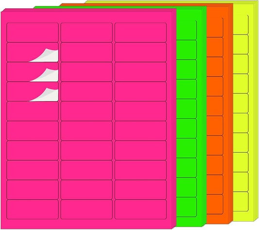 STARLIBOO 1" x 2-5/8" Neon Colored Labels Stickers Fluorescent Bright Neon Color Address Labels for Laser/Inkjet Printer, Permanent Adhesive- 600 Pcs/ 4Colors-DeskLoop Office