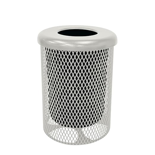 RFT-Gry Heavy Duty Round Trash Receptacle with Flat Top, Liner Included, 32 Gallon, Gray, Made in America-DeskLoop Office