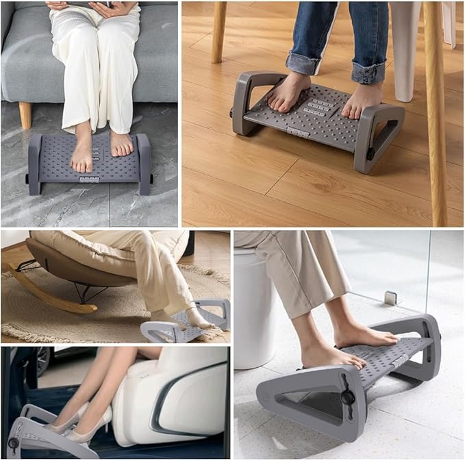 Foot Rest for Under Desk at Work - Six Heights Adjustable Under Desk Footrest - Ergonomic Foot Stools for Under Office Desks - Desks Foot Rest with Massage Rollers - Leg Rest for Chair (Gray)-DeskLoop Office