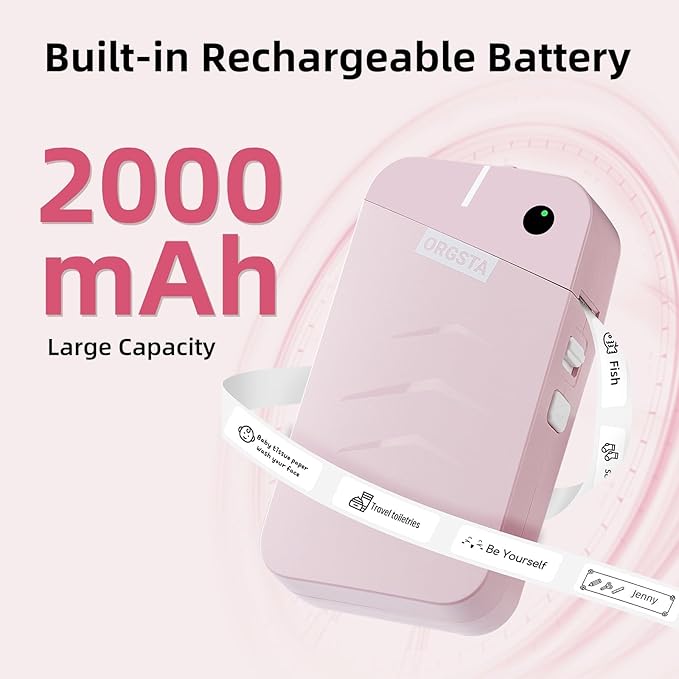 ORGSTA S001 Label Maker Machine with Tape, Portable Bluetooth Label Maker for Home and Office Organization, Thermal Label Printer Mini Sticker Maker with Multiple Templates, Pink-DeskLoop Office