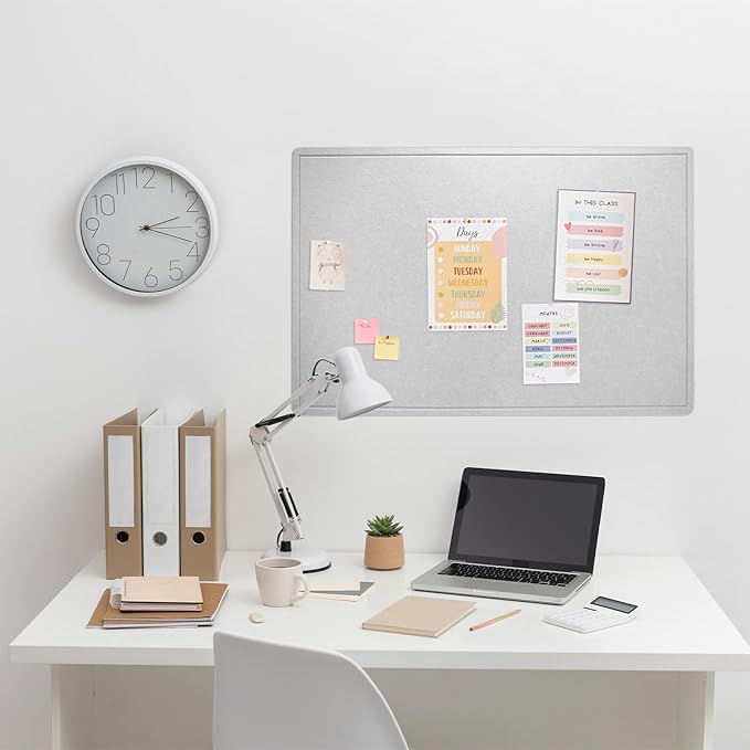 Bulletin Board, 36 x 24 Inches Felt Pin Board, Cork Alternative for Wall, 3' x 2' Foldable Self-Adhesive Vision Board with 20 Pushpins - Light Gray-DeskLoop Office