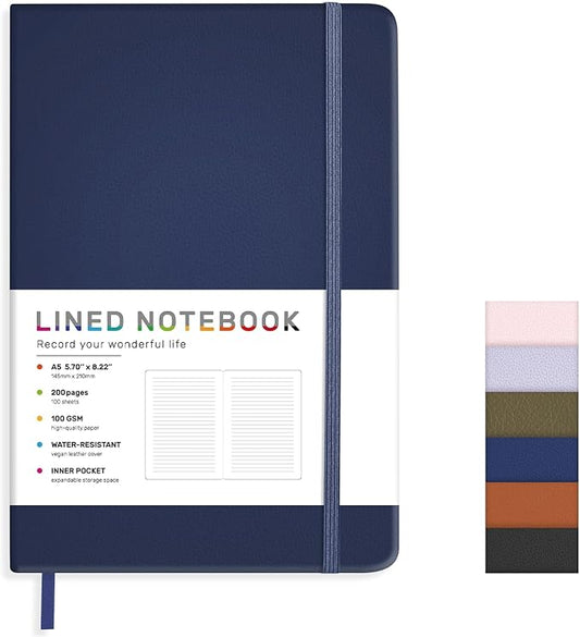 Lined Journal Notebook for Women Men, 200 Pages A5 Hardcover Leather Journals for Writing,Travel,School,Office,Work,Business,College Ruled Notebooks for Note Taking, Diary Notepad 5.7"×8.3"(Blue)-DeskLoop Office
