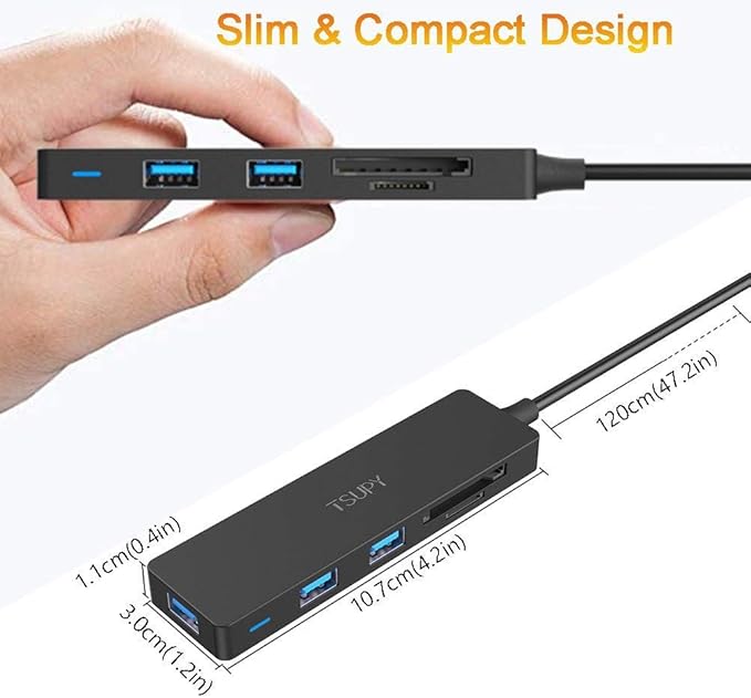 USB Hub 3.0 Splitter, TSUPY USB 3.0 Hub Multi USB Adapter Port Expander with 4ft Cable, SD/TF Card Reader & 3 USB 3.0 Ports Compatible for PC, Laptops, Surface Pro, MacBook, iMac Pro-DeskLoop Office