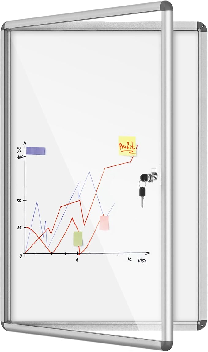 36"x24" Enclosed Bulletin Board, Lockable Weather-Resistant Aluminum Noticeboard for School & Office, Silver Frame w/Magentic Whiteboard-DeskLoop Office