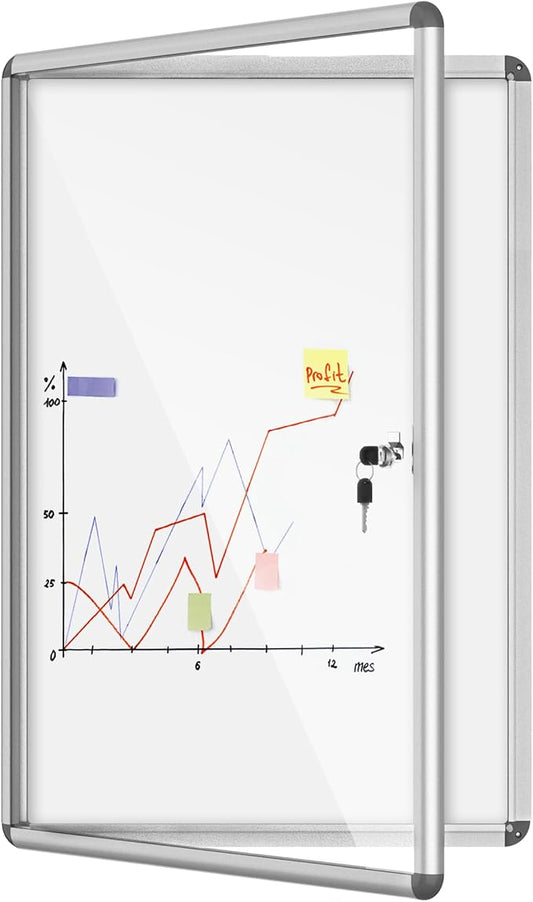 36"x24" Enclosed Bulletin Board, Lockable Weather-Resistant Aluminum Noticeboard for School & Office, Silver Frame w/Magentic Whiteboard-DeskLoop Office