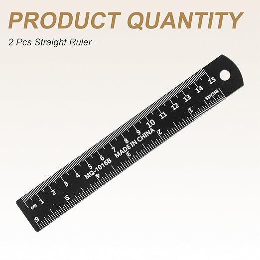 HARFINGTON 2pcs Metal Straight Ruler 15cm Metric SAE Aluminum Alloy Measuring Rulers Scale Tool with Hole for Measure Study Reading Classroom Office, Black-DeskLoop Office