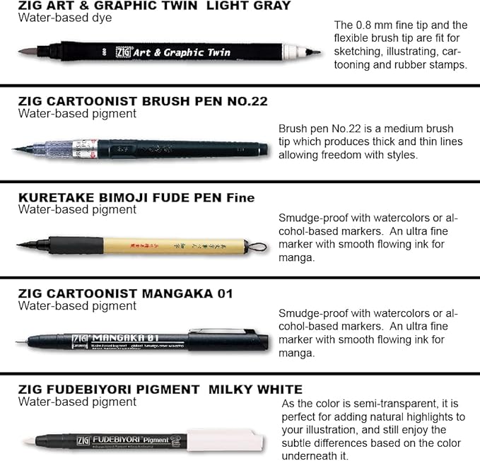 Kuretake Zig Inktober pen set, for Illustration, Manga Drawing, Lettering and Calligraphy, Professional Artist, Made in Japan (Basic No.2(5pcs.))-DeskLoop Office