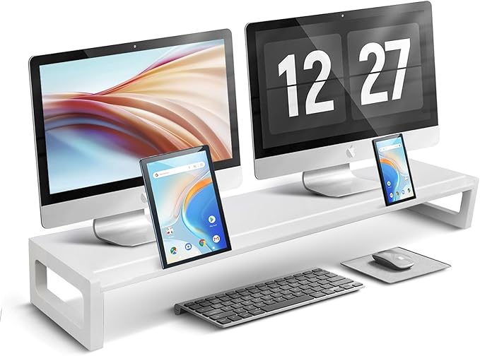 Dual Monitor Stand Riser – 36-Inch Computer Monitor Stand with Multifunctional Slot for 2 Monitors, Multi-Purpose Desktop Storage for Laptop, Printer, TV-DeskLoop Office