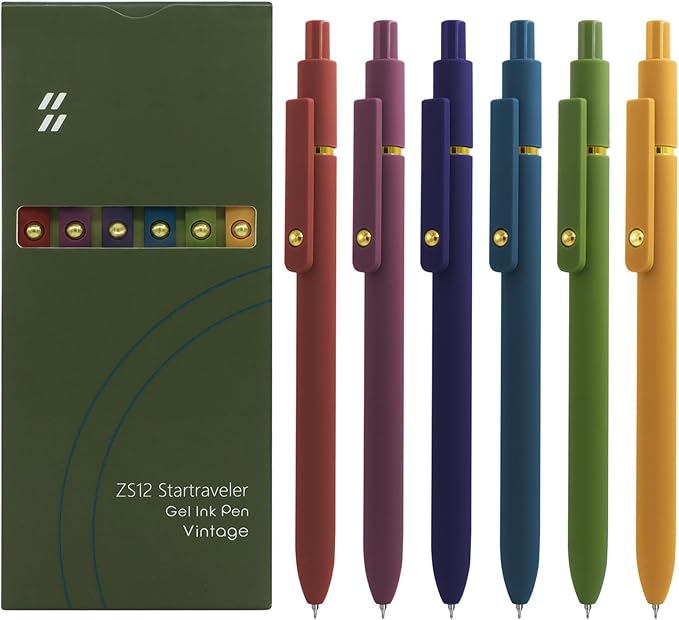 Gel Pens, 6 Pcs Black Ink Pens for Women, 0.5mm Fine Point Smooth Writing Pens, High-End Series Retractable Pens for Journaling Note Taking (6 Pcs Gold Vintage)-DeskLoop Office