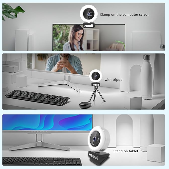 4K Webcam with Light, HD Webcam for PC with Remote Control, Built-in Privacy Cover, Adjustable Brightness, Noise Reduction Mics, for Zoom Skype Teams Laptop and Google Meet-DeskLoop Office