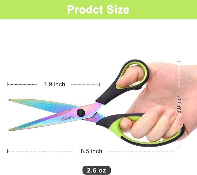 8.5" Scissors All Purpose, Multipurpose Office Scissors Set of 3 pack, Sharp Titanium Coating Blade and Soft Comfort-Grip Sturdy Scissors for Fabric School Craft Sewing Home, Right/Left Handed-DeskLoop Office