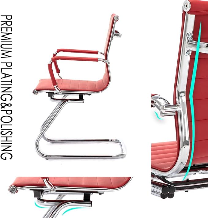 Office Desk Chair Set of 8,No Wheels PU Leather Computer Chairs Mid Back Guest Chairs with Seld Base for School/Reception/Conference/Waiting Room,Burgundy Red-DeskLoop Office