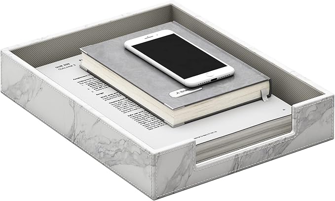 Leather Letter Tray, THIPOTEN Elegant Desk Organizer for Office Supplies, Mail, Paper, File, Magazine, Perfect Office Organization for Desktop(White)-DeskLoop Office