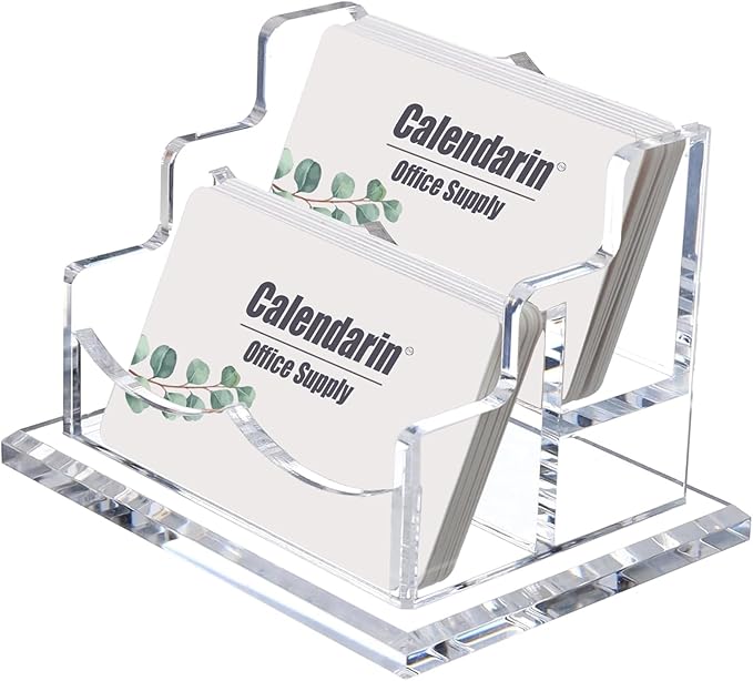 Acrylic Business Card Holder for Desk, Clear Business Name Card Display Card Organizer, Morden Desk Accessory Supply for Office, Horizontal, 2-Slot-DeskLoop Office