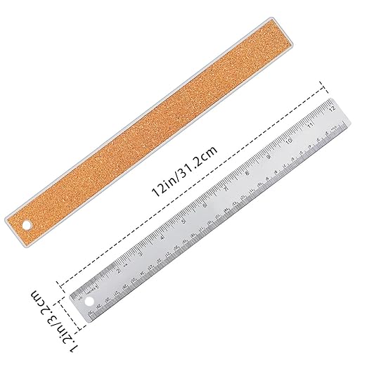 12 Inch Metal Ruler Stainless Steel Metal Ruler with Cork Backing, Non-Slip Rulers with Inch and Centimeters, Straight Edge Cork Base Rulers for Student School Office Drafting Tools-DeskLoop Office