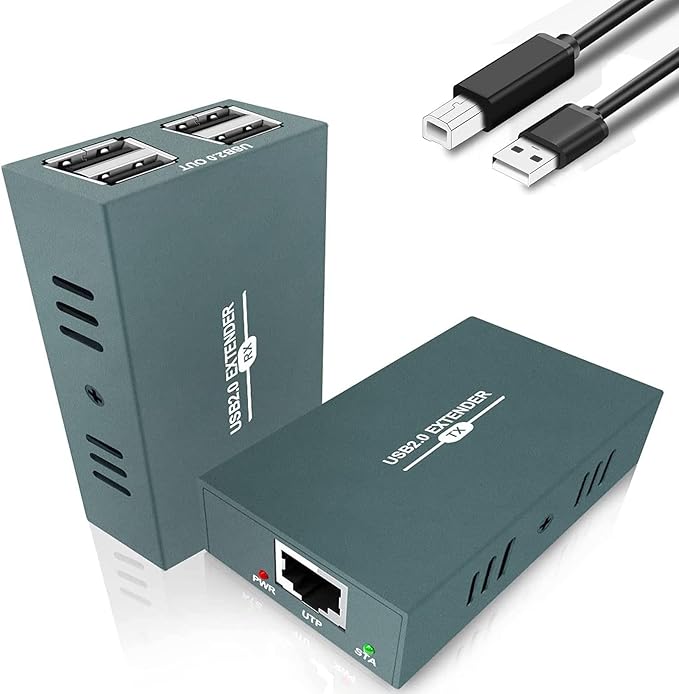 USB Extender Over Ethernet RJ45 LAN Extension, with 4 USB 2.0 Ports, Transmit 50m/165ft Over Ethernet Cat5/5e/6/7, Support Power Over Cable, Play and Plug, No Driver Required-DeskLoop Office