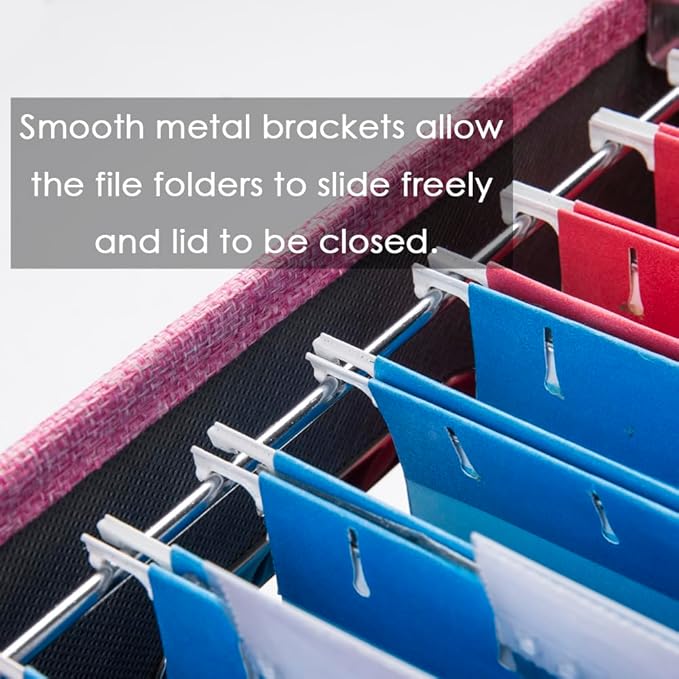 PRANDOM File Organizer Box - Set of 1 Collapsible Decorative Linen Filing Storage Hanging File Folders with Lids Office Cabinet Letter Size Pink (14x9.3x10.8 inch)-DeskLoop Office