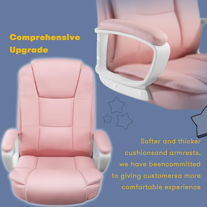 OFIKA Home Office Chair, Ergonomic Desk Chair, Adjustable Task Chair for Lumbar Back Support, Computer Chair with Rolling Swivel and Armrest, Modern Executive High Back Leather Chairs (Pink)-DeskLoop Office
