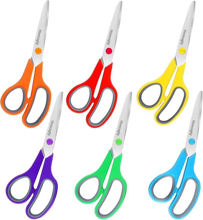 Scissors, Hnncugty 8" Scissors All Purpose Bulk Set of 6-Pack, Sharp Shears for Office Home Craft Sewing Fabric, High/Middle School Supplies Student Teacher Supplies, Comfort Grip Right/Left Handed-DeskLoop Office