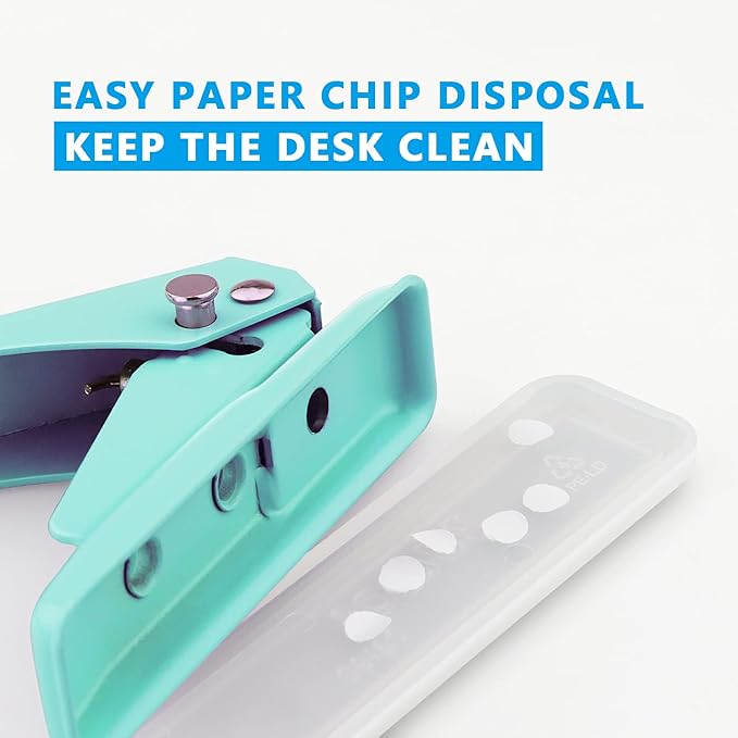 Single Hole Puncher Handheld 1/4 Inches Hole Punch, 20 Sheet Paper Punch Capacity Metal Hole Puncher with Skid-Resistant Base for Paper, Chipboard, Art Project, Green-DeskLoop Office