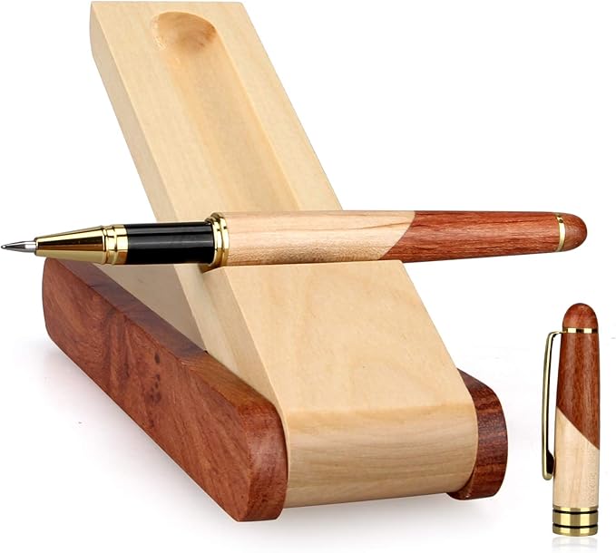 Best Wooden Gel Pen Gift Set with Handmade Rollerball Designer Pen Holder Box and Refills, Business Ballpoint Pen with Fancy Journaling Pen Display Case-DeskLoop Office