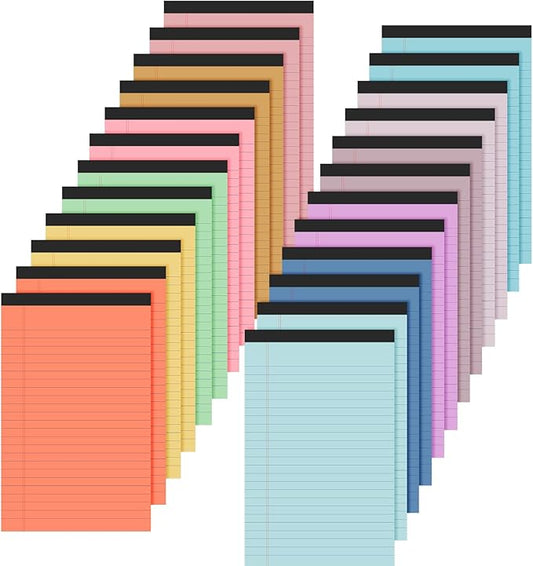 Lincia 24 Pcs 12 Pcs 5" x 8" Small Legal Pads Colored Lined Note Pads Narrow Ruled Writing Notepads 50 Sheets Per Micro Paper Notebook Lined and Perforated for College Office Supplies (Bright Colors)-DeskLoop Office