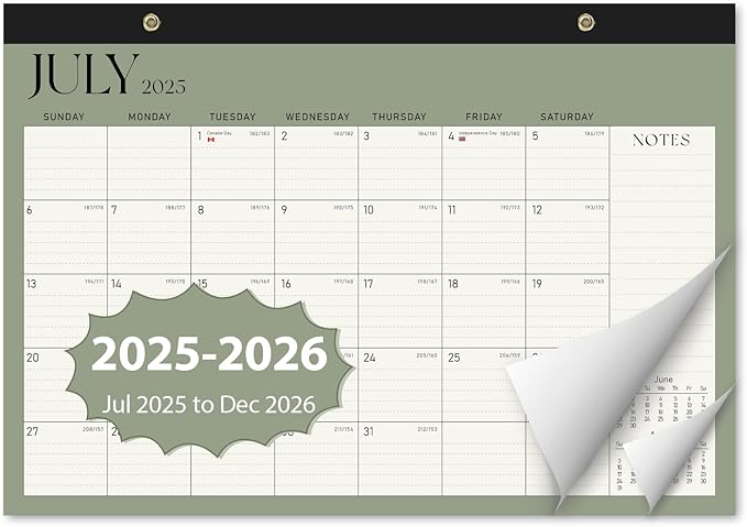 Calendar 2025-2026, Monthly Desktop Large Calendar (July 2025 - December 2026) Desk Wall Planner for Family Office Teacher School, 17" x 12" Green-DeskLoop Office