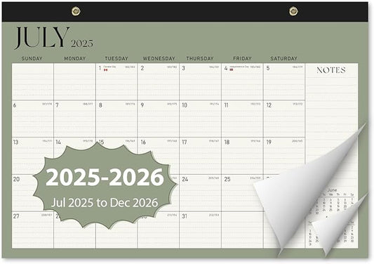 Calendar 2025-2026, Monthly Desktop Large Calendar (July 2025 - December 2026) Desk Wall Planner for Family Office Teacher School, 17" x 12" Green-DeskLoop Office