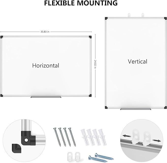 XBoard Magnetic Dry Erase Board/Whiteboard, 36 X 24 Inches, Double Sided White Board,1 Dry Eraser & 3 Dry Erase Markers & 4 Push Pin Magnets-DeskLoop Office