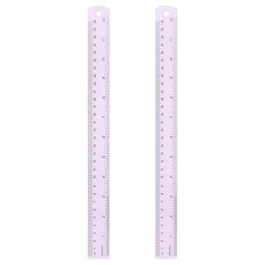 HARFINGTON 2pcs Metal Straight Ruler 30cm Metric SAE Aluminum Alloy Measuring Rulers Scale Tool with Hole for Measure Study Reading Classroom Office, Purple-DeskLoop Office