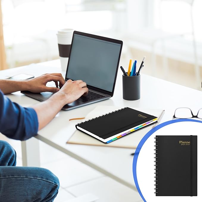 Daily Planner 2025-2026, July 2025 - December 2026, Yearly Monthly Weekly Daily Academic Calendar Planner, 18 Month with Tabs, Time Management Manual, 100GSM Thick Paper, A5 Size, Black-DeskLoop Office