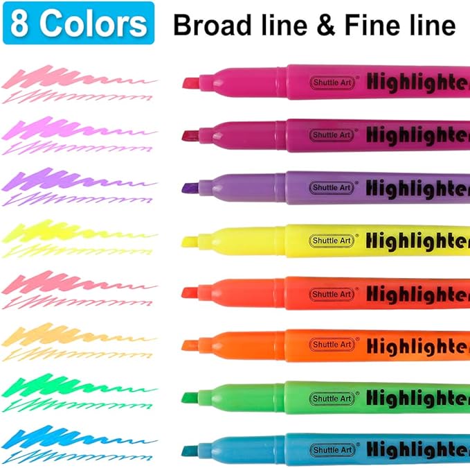 Shuttle Art 144 Pack Highlighters, Highlighters Assorted Colors Set, 8 Bright Colors Chisel Tip Highlighter Markers Bulk for Kid and Adult Coloring, Highlighting as School Supplies-DeskLoop Office
