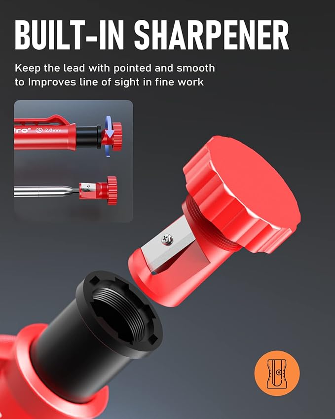 Nicpro 11 Pack Carpenter Pencil Set with Sharpener, Mechanical Carpenter Pencils with 40 Refill, Automatic Center Punch and Carbide Scribe Tool, Heavy Duty Construction Pencil for Architect-With Case-DeskLoop Office