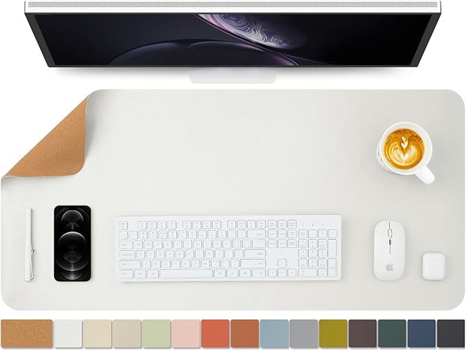 Cork Desk Mat - Dual-Sided Desk Pad for Office and Home - Desk Organization and Accessories - Ideal for Large Mouse Pad and Desk Mats on Top of Desks(White,90cmx 43cm)-DeskLoop Office