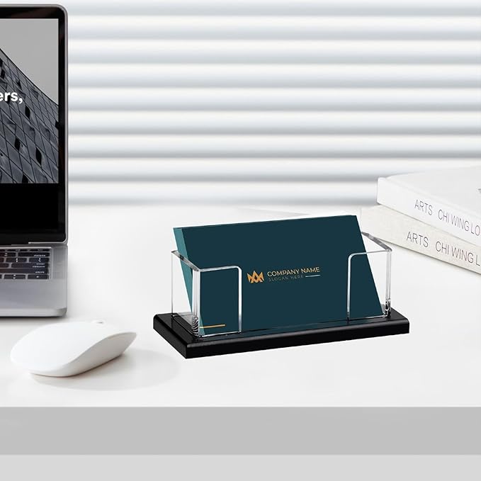 Weiai Acrylic Business Card Holder Stand for Desk, 2 Pieces Modern Black Base Business Card Organizer Display-DeskLoop Office