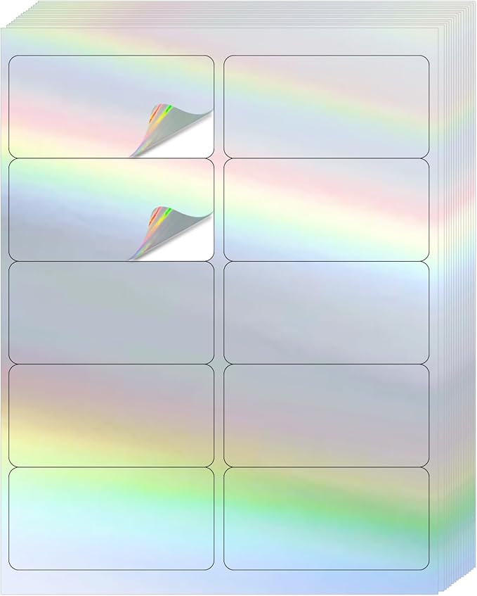 STARLIBOO Shipping Labels Stickers, 2"×4" Printable Holographic Mailing Labels for Laser/Inkjet Printing- Matte, Permanent Adhesive Sticker (Holographic Silver)-DeskLoop Office