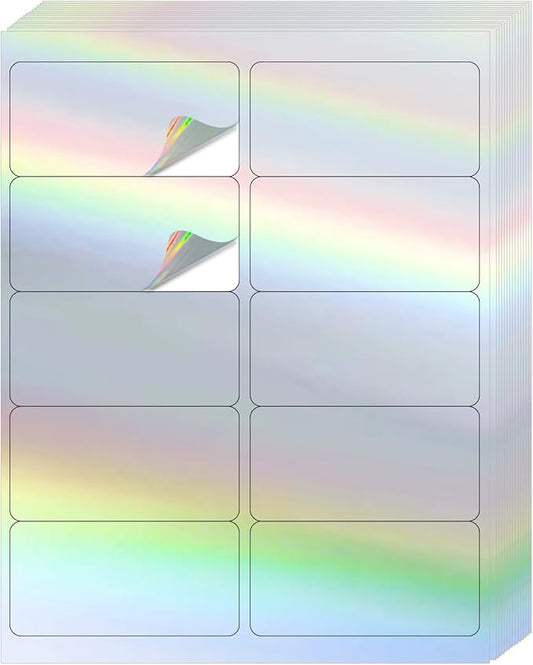 STARLIBOO Shipping Labels Stickers, 2"×4" Printable Holographic Mailing Labels for Laser/Inkjet Printing- Matte, Permanent Adhesive Sticker (Holographic Silver)-DeskLoop Office