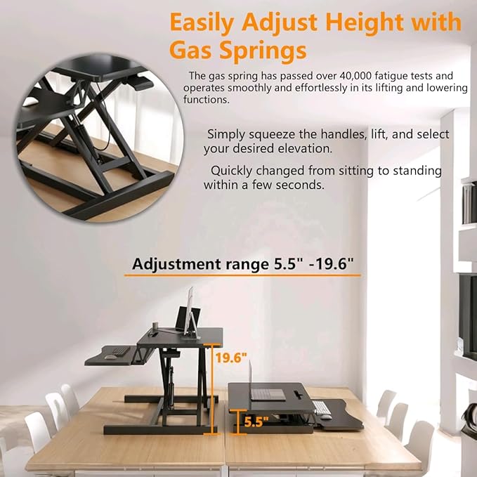 37-inch Standing Desk Converter,Height Adjustable Sit to Stand Up Workstation Riser, Dual Monitor and Laptop Riser with Wide Keyboard Tray, Headphone Stand,Cable Clips,for Home Office, Black-DeskLoop Office