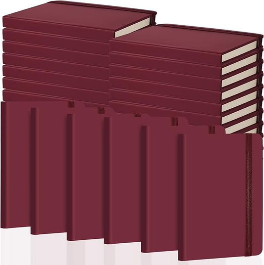 40 Pieces Small Notebooks A6 Pocket Journals 3.5 x 5.5 Inch Small Leather Notebook Mini Ruled Lined Journal with Elastic Band Pen Holder Page Marker Ribbons (Wine Red)-DeskLoop Office