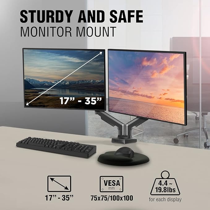ELG Full Motion Swivel Dual Monitor Desk Mount Stand Gas Spring for Two Screens 17” to 35'' (4.4lbs to 19.8lbs Load for Each Display), Computer Monitor Stand F160N, Black-DeskLoop Office