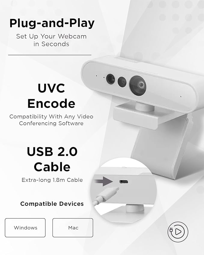 Lenovo HD 1080p Webcam (510 FHD) - Monitor Camera with 4X Digital Zoom, 95° Wide Angle, 360° Rotation Pan & Tilt - Desktop Cam with Dual Microphones & Windows Hello for Livestreaming & Conferences-DeskLoop Office