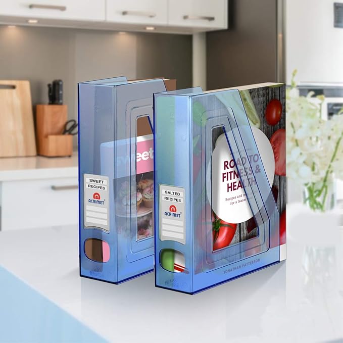Acrimet Magazine File Holder, Durable Rack, Space-Saving Organizer (Plastic) (Clear Blue Color) (2 pack)-DeskLoop Office